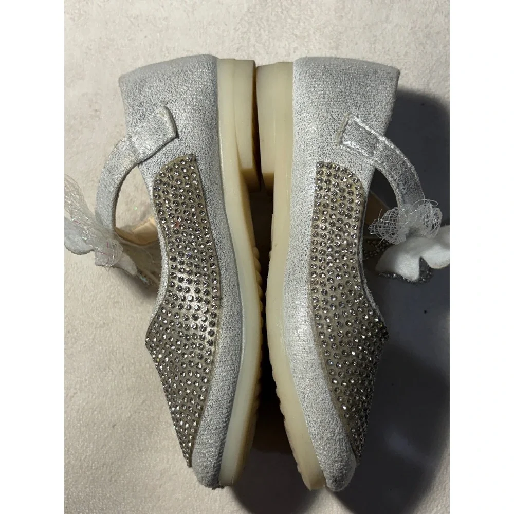 Kids Dress Shoes Girls 11 Silver Rhinestone Mary Jane